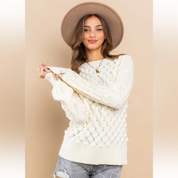 33 Boho Soft Two Tone Textured Sweater Top - Picture 2 of 7